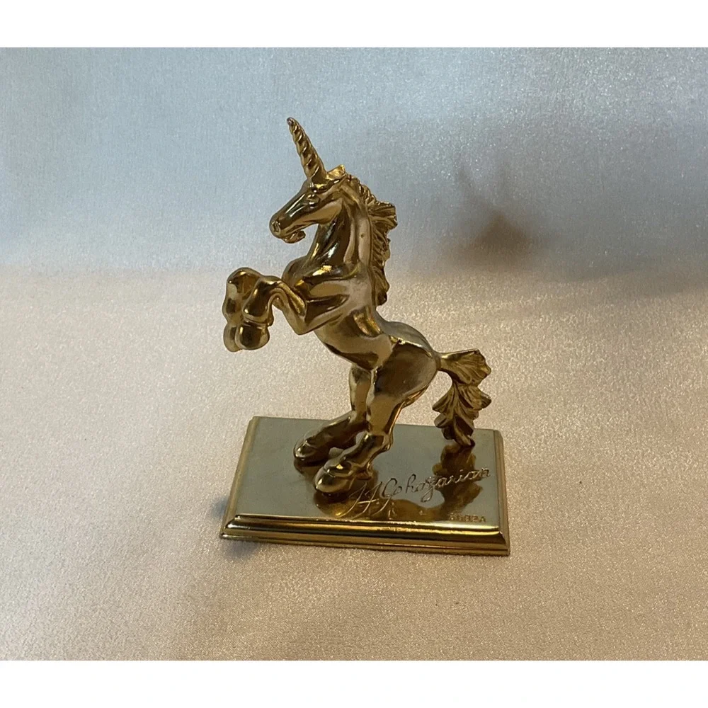 Vintage 1982 London Pewter Gold Plated Unicorn Signed H Ghazarian 3692A